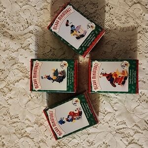 4 VINTAGE Merry Minitures Ornaments, Mickey & Co. / Mickey Express, 1998